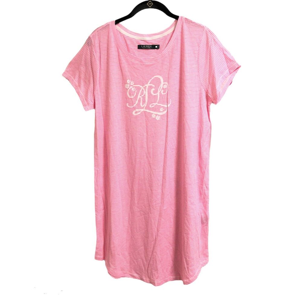NEW Lauren Ralph Lauren Pink Striped Sleep Shirt Nightgown Womens XS